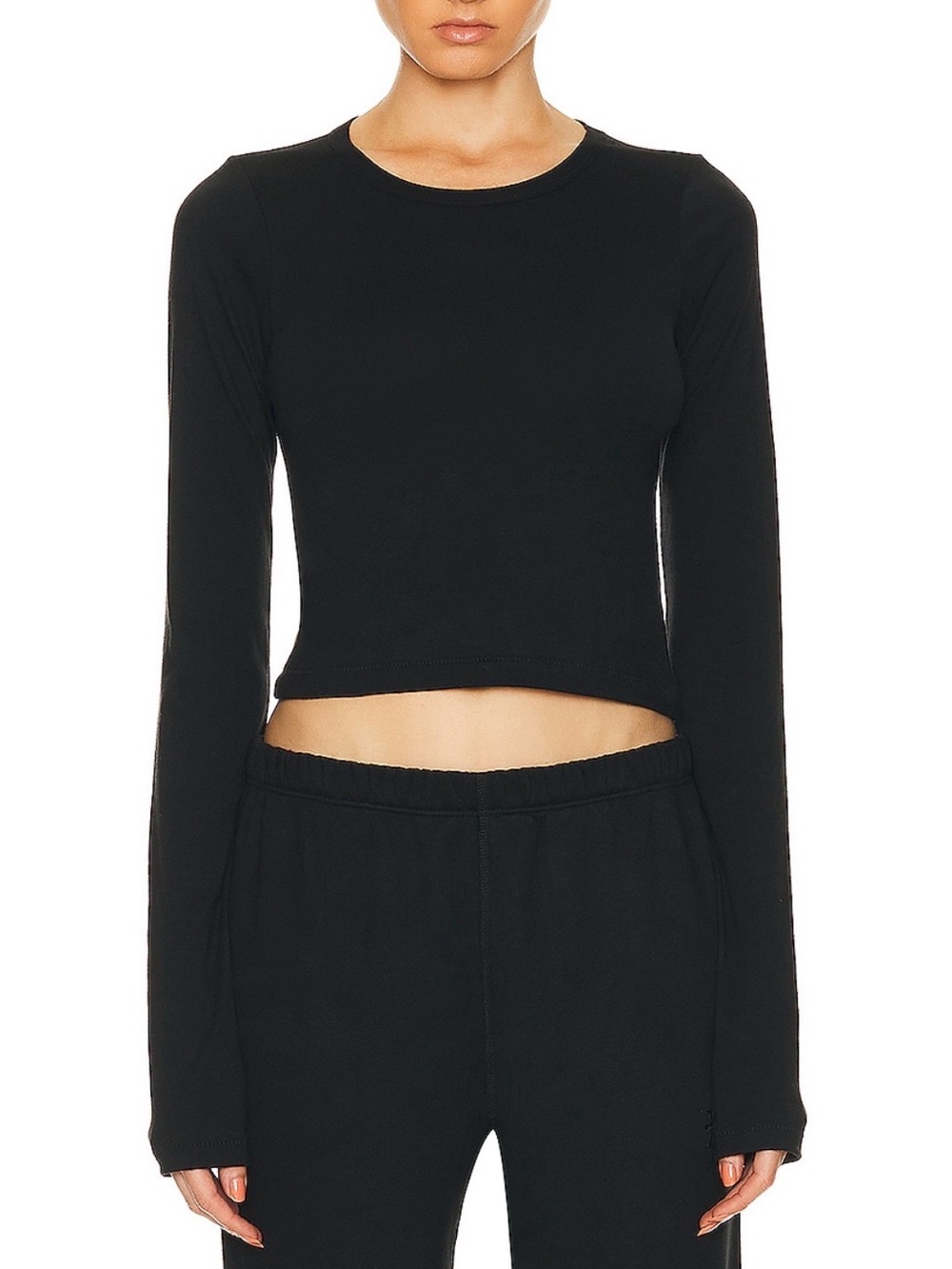 Eterne Black Long Sleeve Cropped Tee
